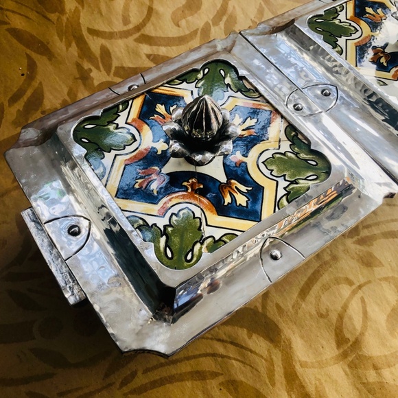 Extremely Rare Cellini Craft Handwrought Tiled Double Server